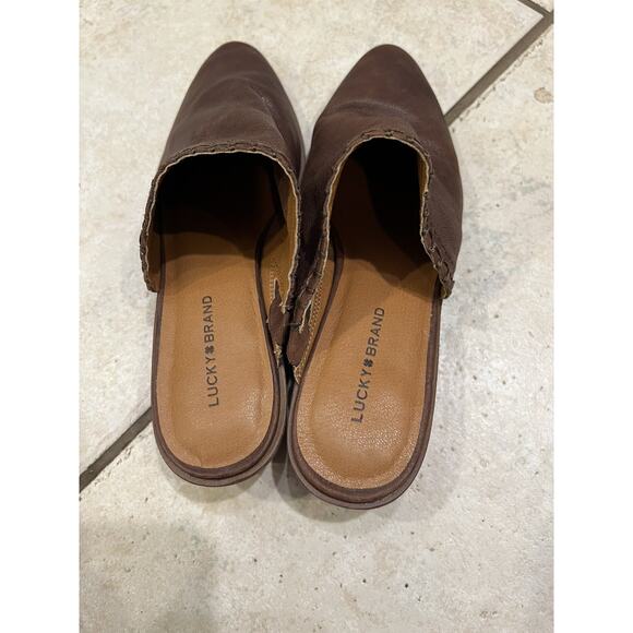 Lucky Brand Brown Leather Maizin Low Block Heel Mule Sz 7.5 - Picture 3 of 9